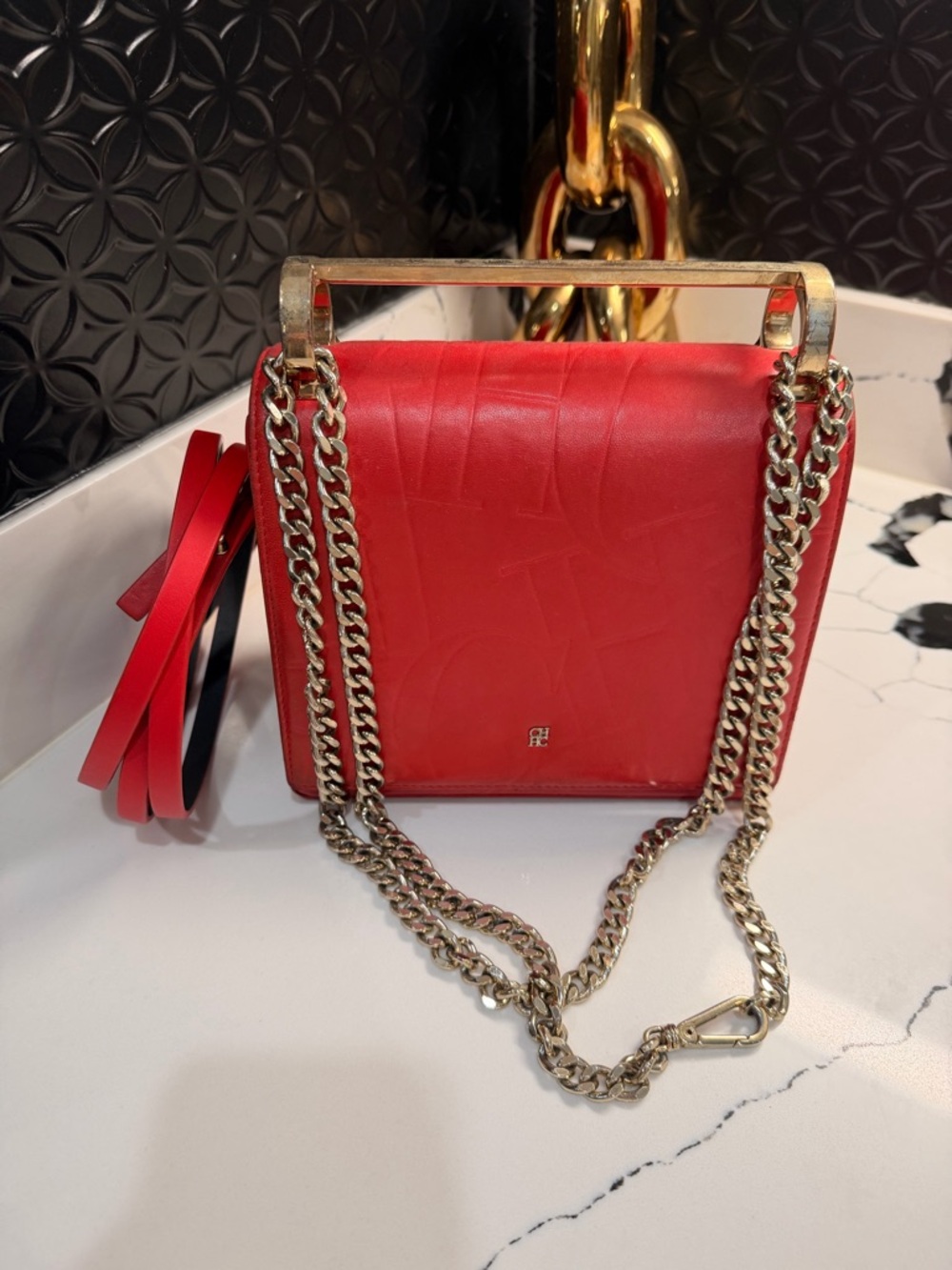 Authentic red carolina herrera shoulder bag chain